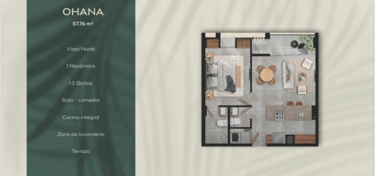 OHANA 55.2 M2 | 1 BR 1.5 BR | Dinning and Living Room | Complete Kitchen | Laundry Room | Terrace