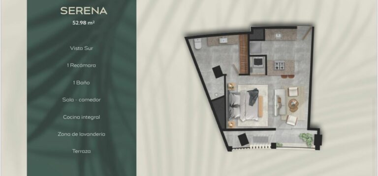 SERENA 52.98 M2 | 1 BR 1 BR | Dinning and Living Room | Complete Kitchen | Laundry Room | Terrace
